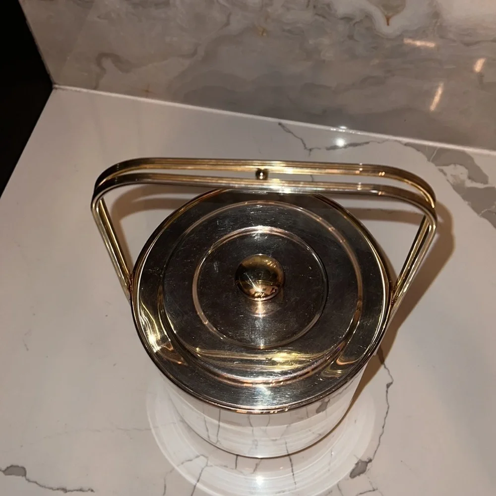 Vintage Maestri Argente Silver and brass ice bucket made in Italy